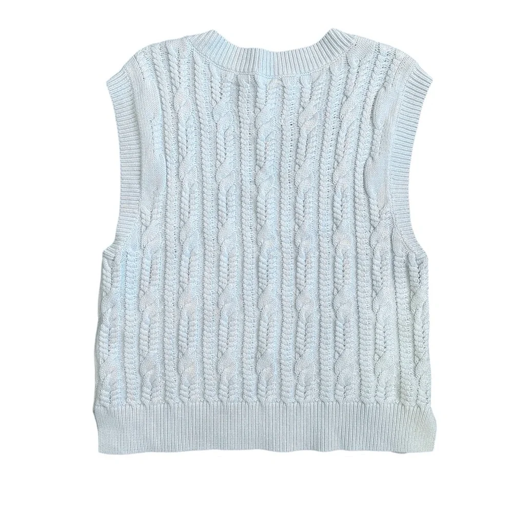 Abercrombie & Fitch Cable Knit Sweater Vest in Light Blue – Size M - Picture 2 of 6